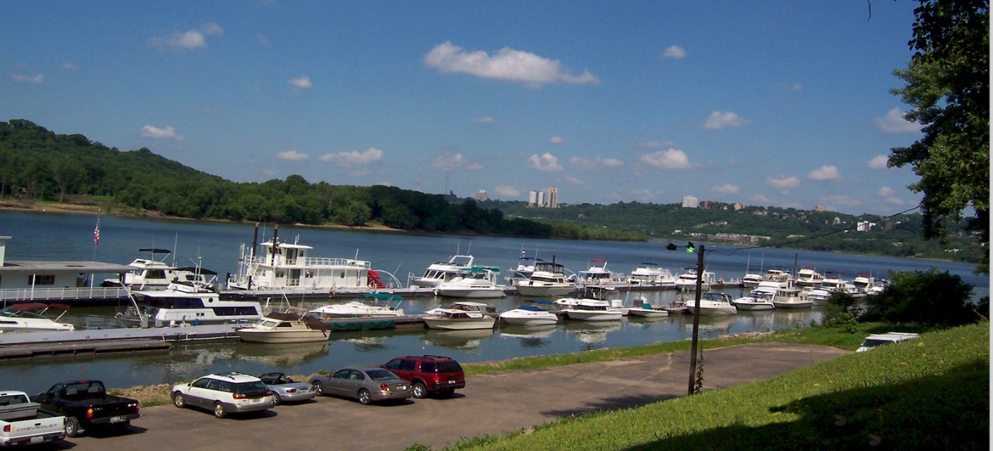 The ORLC harbor and fleet with the Cincinnati skyline beyond